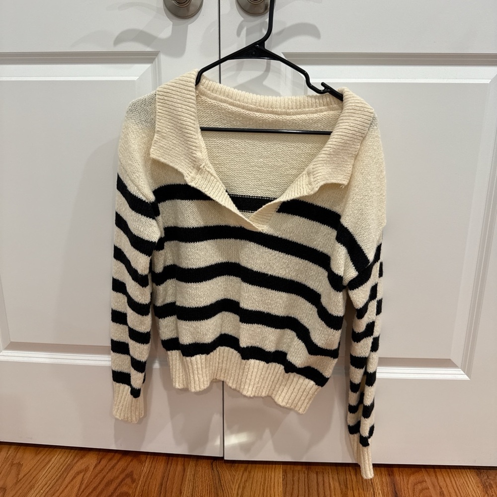 Striped Black and Cream Women's Sweater